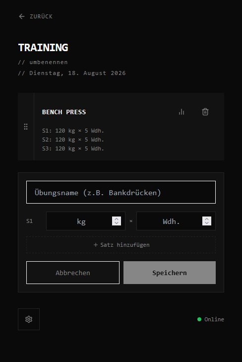 Übung eintragen in Kraftnation